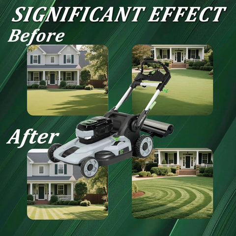 Image showing before and after results of using Stainless Steel Lawn Striping Kit For 21-Inch EGO Walk-Behind Mowers AR2100 with lush stripes