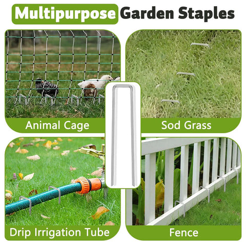Heavy Duty 12 Inch Galvanized Landscape Staples For Weed Barriers And Lawn Projects, Beefy 8 Gauge Garden Stakes in various uses
