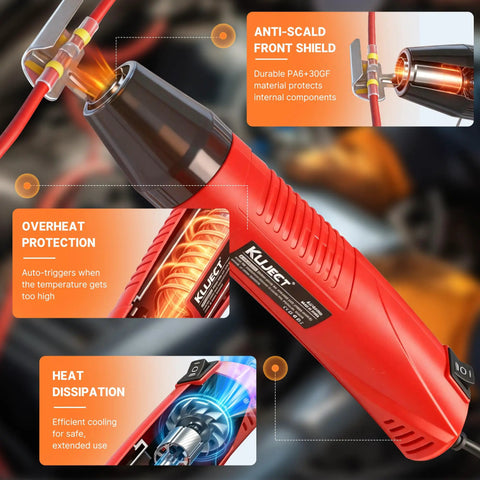 Mini Heat Gun For Wire Connectors And Heat Shrink Tubing, 350W Dual Temp 482F 752F with safety features and red casing