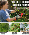Person using Cordless Electric Pruning Shears With 0.7 Inch Cutting Diameter 4000mAh Battery SK5 Blades to trim rose bush