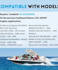 Boat on water with text detailing compatibility for Heavy Duty 14.5 By 19 Inch Aluminum Boat Propeller Three Blade Right Hand Rotation With 15 Tooth Spline