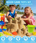 Children playing with Epic 19-Piece Beach Sand Toy Set For Kids Ages 3 To 13 Includes Bucket, Water Wheel, Molds on the beach.