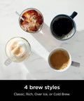 Top view of four different coffee brew styles from the Hot And Iced XL Coffee Maker With Rapid Cold Brew Four Brew Styles.