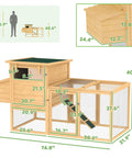 Dimensions of 75 Inch Wooden Chicken Coop With Nesting Box And Removable Tray, Outdoor Hen House With Ramp Run, Natural Wood