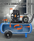 Air Compressor Pump Head 3HP Twin Cylinder Oil Lubricated Piston Pump Head displayed with suction and exhaust valve design diagram