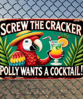 Totally Rad Tropical Bird Cocktail Sign With Rust Resistant Aluminum Metal Wall Art And Vintage Indoor Outdoor Bar Decor For Home Cafe Office Yard Garden Featuring Badass Edge To Edge Print Quality, featuring colorful parrot and cocktail.