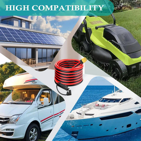 10 AWG SAE To XT60 Extension Cable 3Ft for solar panels and off-grid systems, shown with various applications.
