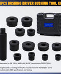 13-piece Pro Transmission Bushing Driver Kit For GM 700R4 4L60 4L60E 4L65E Transmissions with case and knurled handle.