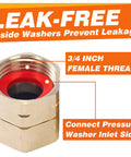 Swivel 3/4 Inch Brass Garden Hose Adapter Female To Female Connector with inside view showing leak-free washers