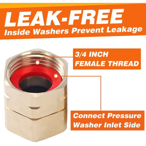 Swivel 3/4 Inch Brass Garden Hose Adapter Female To Female Connector with inside view showing leak-free washers