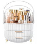 Premium Acrylic Makeup Organizer With Drawers For Vanity Skincare Storage showing skincare products inside a white box.