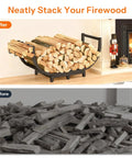 Sturdy Steel Firewood Rack for Indoor and Outdoor Use 32 Inch Log Holder with Tool Hook by a fireplace, modern design.