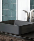 Concorde Rectangle Ceramic Vessel Sink Matte Black For Above Counter Install Scratch Resistant Nonporous Ceramic Modern Bathroom Upgrade No Faucet Included Durable Easy Clean Dope Statement Piece in modern bathroom setting.