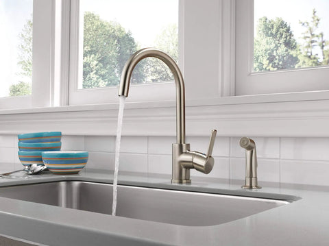 Precept Single Handle Kitchen Faucet With Side Sprayer In Stainless No Fuss Installation For 1 Hole 2 Hole Or 3 Hole Setups Optional