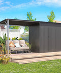 2 In 1 Outdoor Storage Shed And Gazebo Combo With Lean To And Pergola, metal frame, patio backyard garden