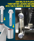 Front view of Amazon Chelhead LS flywheel locking tool kit with 8.8 bolts and silver mounting adapter.