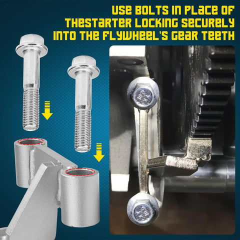 Front view of Amazon Chelhead LS flywheel locking tool kit with 8.8 bolts and silver mounting adapter.