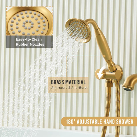 Brass hand shower with easy-to-clean nozzles and 180° adjustability, part of Dope Matte Black Finish With Modern Sleek Wall Mounted Tub Filler Faucet And Hand Shower High Flow Waterfall Bath Tap 3 Mounting Styles Rough In Valve Fits Freestanding And Alcove Tubs
