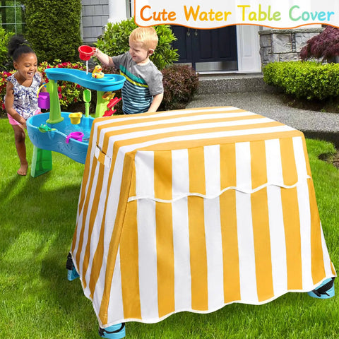 Kids Water Table Cover Fits Step2 Rain Showers Splash Pond Outdoor Dustproof Water Repellent Anti UV Patio Cover For Garden Play Tables Weatherproof And UV Resistant For All Weather Playtime For Backyard Fun over a water table in a garden