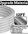 Close-up of 12 Ft Propane Regulator Hose With Gauge Stainless Braided QCC1 Adapter showing upgrade material details