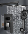 Black Shower Faucet Set With 10 Inch Rainfall Shower Head And Handheld 3 Function Shower System Brass Pressure Balance Valve Ceramic Core