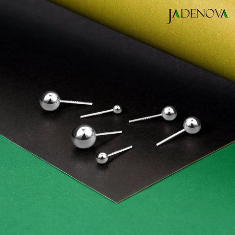 Sterling Silver Ball Earrings For Women, 10mm Studs, 0.8mm Pin, Hypoallergenic 925 Silver, Classic Round Ball Earrings, 10mm Diameter, One Pair For Everyday Wear, shown with 925 sterling silver ball studs