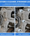 Top Shelf Dacromet Coated Alternator And Power Steering Bracket Bolts Kit Truck Grade Hardware That Handles The Daily Grind Slick Fit For GM LS Engines Fits Silverado Sierra 1500 Every Time; side-by-side comparison of engine bolts before and after installation.