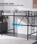 Heavy Duty Full Size Loft Bed With Solid Steel Frame And Flat Rungs For Teens And Adults Built Extra Tough For Years Of Chill Vibes Four Hundred Forty Pound Weight Limit No Box Spring Needed Sleek Black Space Saver with removable ladder.