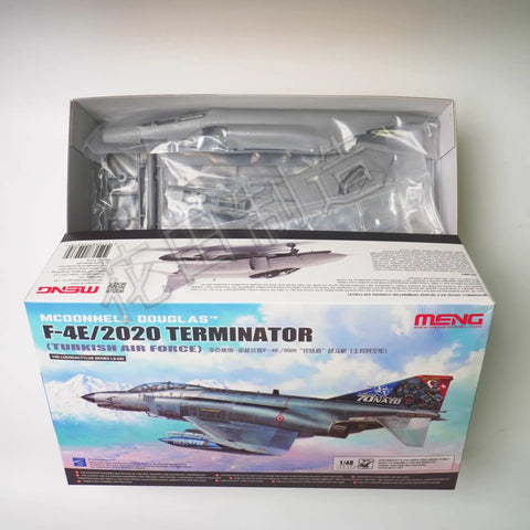 F-4E Terminator Turkish Air Force 1:48 Scale Aircraft Model Kit box with detailed panel lines and metal pitot tube visible.
