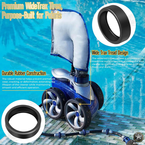 Beefed-Up Tune-Up Kit With Three-Pack 48-232 Wide Trax Tires For Polaris Pool Cleaner 3900 Sport P39 And 480 Refurb Kit showcasing tire design