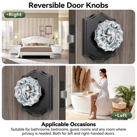 Three Pack Crystal Door Knobs With Lock Glass Privacy Knobs Matte Black Vintage Diamond Glass Door Knob Set for interior doors