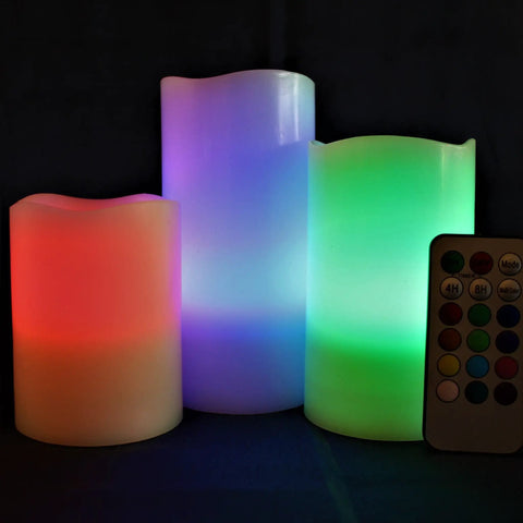 Multi Colored Flameless Candles Set Battery Operated With Remote Control Flickering Flame Ivory Wax Pillars with timer