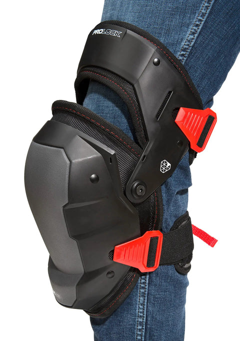 Impact Absorbing Gel Knee Pads With Thigh Stabilization For Flooring And Roofing Work Adjustable Comfort Lightweight TPE Gel Cushions Durable Poly Shell And 1680D Lining All Day Knee And Thigh Support shown strapped on leg