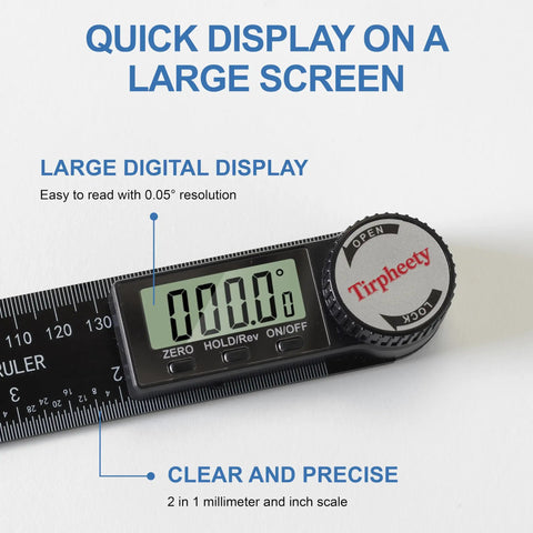 Pro Level Digital Angle Finder Protractor Yielding Dead On 360 Degree Measurements With Bright Lcd Screen displaying clear readings.