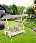 Swing with Waterproof Swing Canopy Replacement For 3 Seater Patio Chairs No-Fuss Easy Install Top Cover Beige Garden Porch