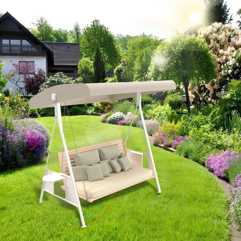 Swing with Waterproof Swing Canopy Replacement For 3 Seater Patio Chairs No-Fuss Easy Install Top Cover Beige Garden Porch
