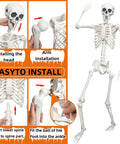 Epic Life Size Halloween Skeleton With Movable Joints assembly steps, showing head, arm, and foot installation.