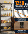 5-Tier Wire Shelf Storage Rack In Black, Heavy-Duty Steel, 36 x 14 x 72 Inch, Handles Up To 250 Lbs Per Level, 1250 Lbs Total Capacity, Perfect Kitchen Or Garage Organizer For Real Go-To Storage Power. Black 5-tier wire shelf rack in kitchen, 36 x 14 x 72 inch