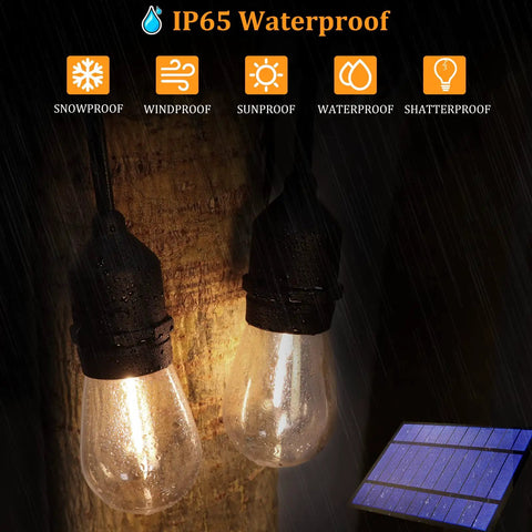 Edison bulbs from Solar String Lights Outdoor 100ft 2x50ft With Dimmable Remote Three Color In One 2700K 4000K 5000K Waterproof in rain