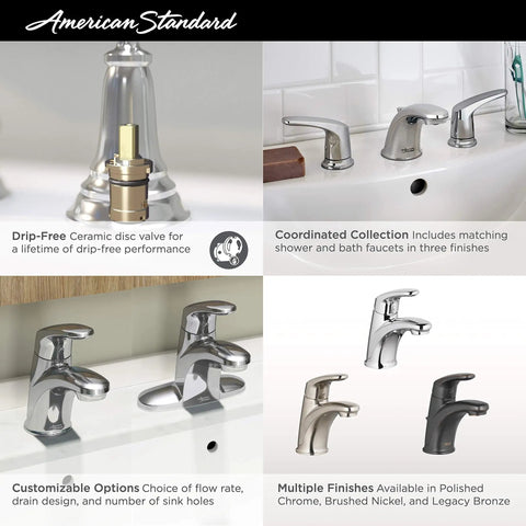 Colony Pro Single Handle Bathroom Faucet With Metal Pop Up Drain In Polished Chrome 1.2 GPM displayed with finishes