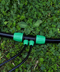 10 Pcs 4 Way Anti Leak Barbed Drip Irrigation Tee Connectors For 1/2 Inch ID To 1/4 Inch OD Tubing With Locking Buckle installed