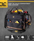 Heavy Duty Tool Bag With 50 Pockets And Large Center Compartment, showcasing multiple pockets and professional design