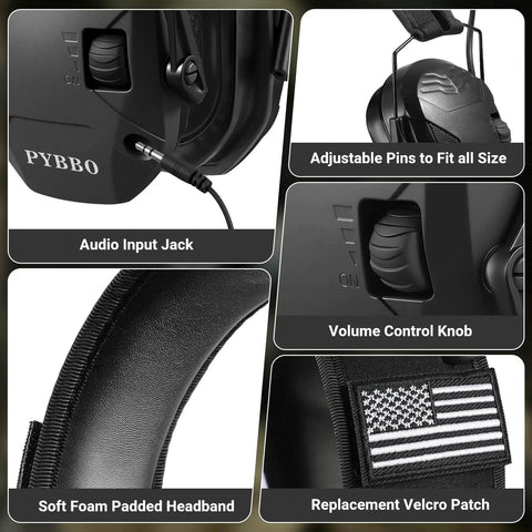 Noise Reduction Ear Muffs With Gel Ear Pads 23dB NRR Slim Design For Gun Range And Hunting, multiple features shown