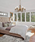 Bedroom scene with Rustic 6 Light Chandelier With Antique Bronze Finish That Rocks French Country Vintage Pendant Light Fixture