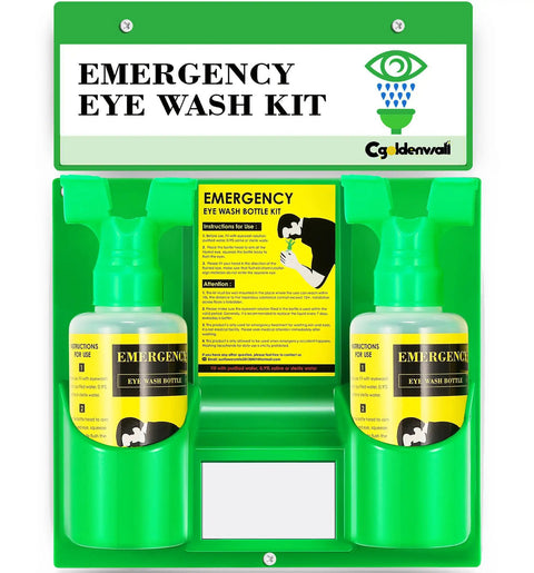 Emergency Eye Wash Station Kit, Portable Wall Mounted Eyewash System With Dual 16.9 Oz Bottles, OSHA Compliant First Aid Gear, Empty Bottles Ready To Refill With Purified Water, Saline, Or Sterile Isotonic Solution
