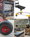 Various carts and trolleys with Heavy Duty Pneumatic Swivel Plate Caster With Ball Bearings And Side Brakes on different bases