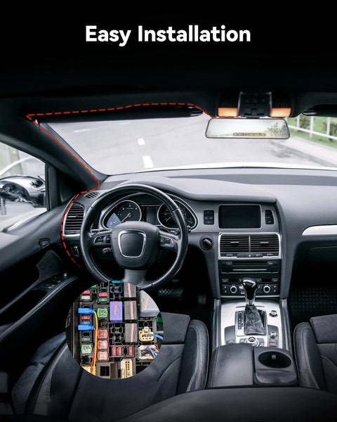 USB C Hardwire Kit For Dash Cams G850PRO G840S G930 with 11 Foot Cable and 5V 3A Output shown installed in car dashboard