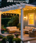 100 Feet Outdoor String Lights With 50 LED G40 Bulbs Plus 2 Spares Shatterproof Waterproof Connectable Up To 14 Strands on patio