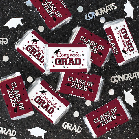 Class Of 2026 Graduation Mini Candy Bar Wrappers For Epic Party Favors Maroon Design 42 Count Self Adhesive Stickers