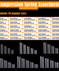 Compression spring assortment kit, 300 pcs, stainless steel, 30 sizes with individual bags (front view).